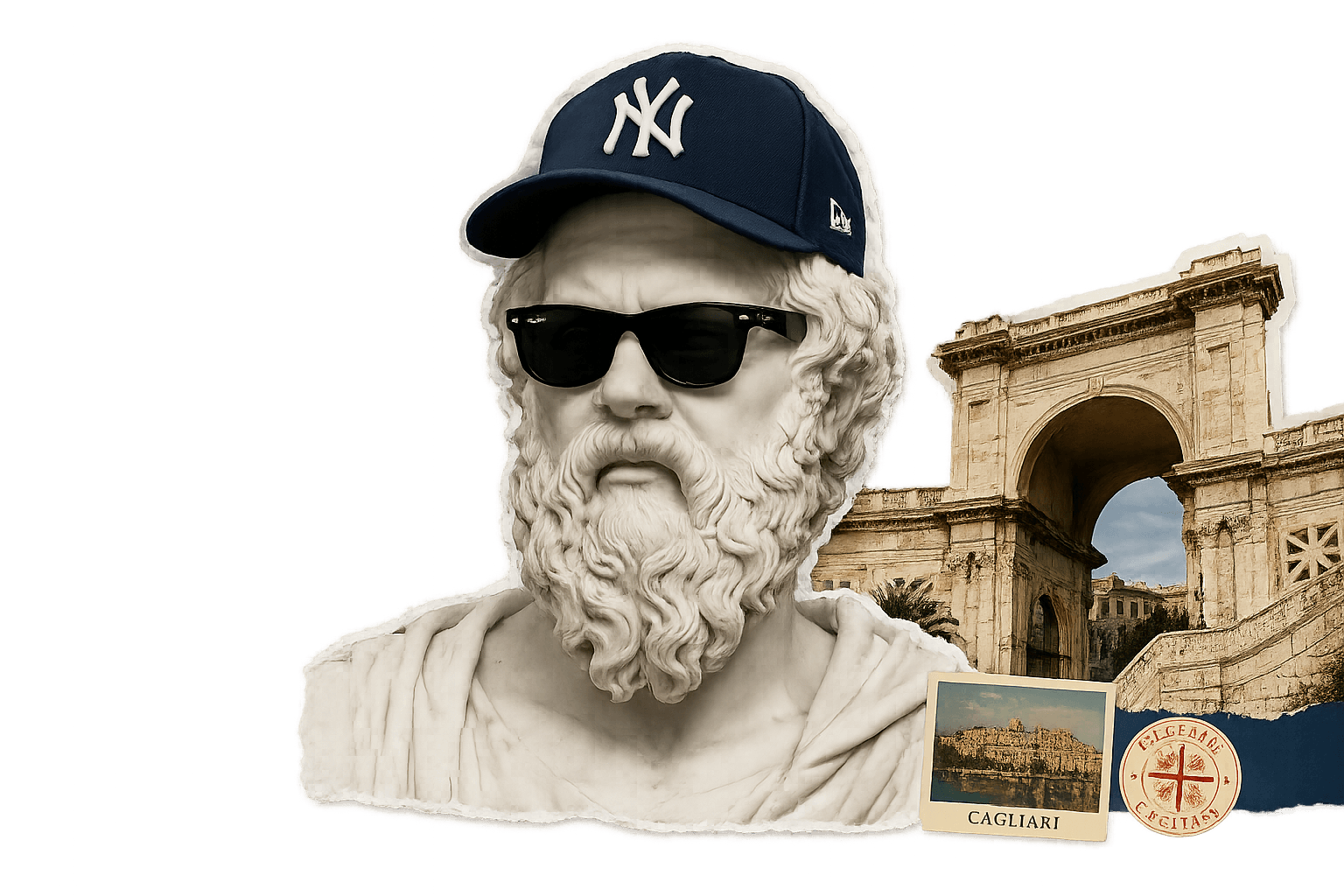 Busto di Socrate con cappellino, accanto al Bastione di Saint Remy a Cagliari